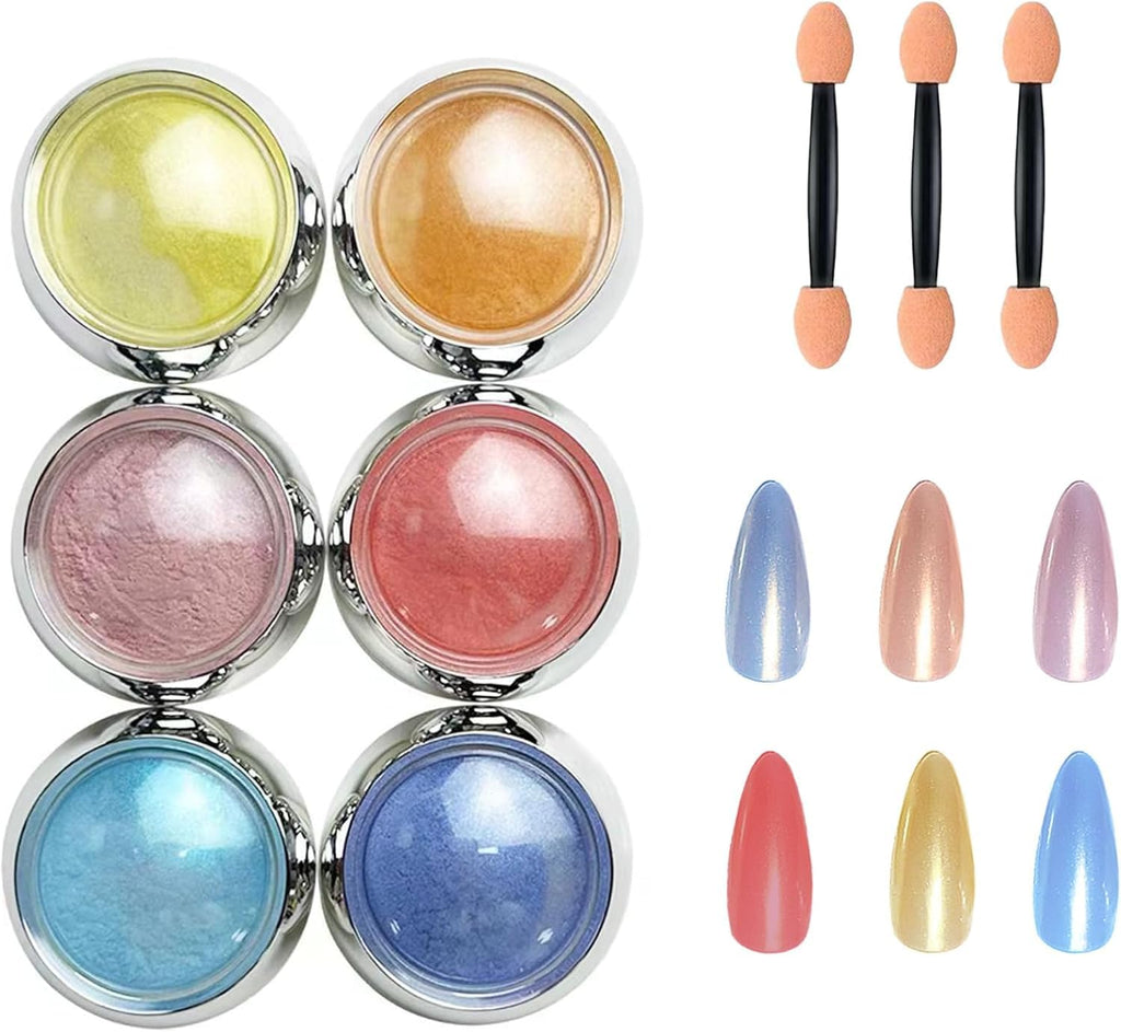 NAILWIND Chrome Nail Powder, 6 Aurora Mermaid Nail Powder Iridescent Pearl Nail Art Powder Metallic Mirror Effect Pigment Glitter Dust Kit Nail Art Supplies for Gel Polish Nail Decorations - Image 2