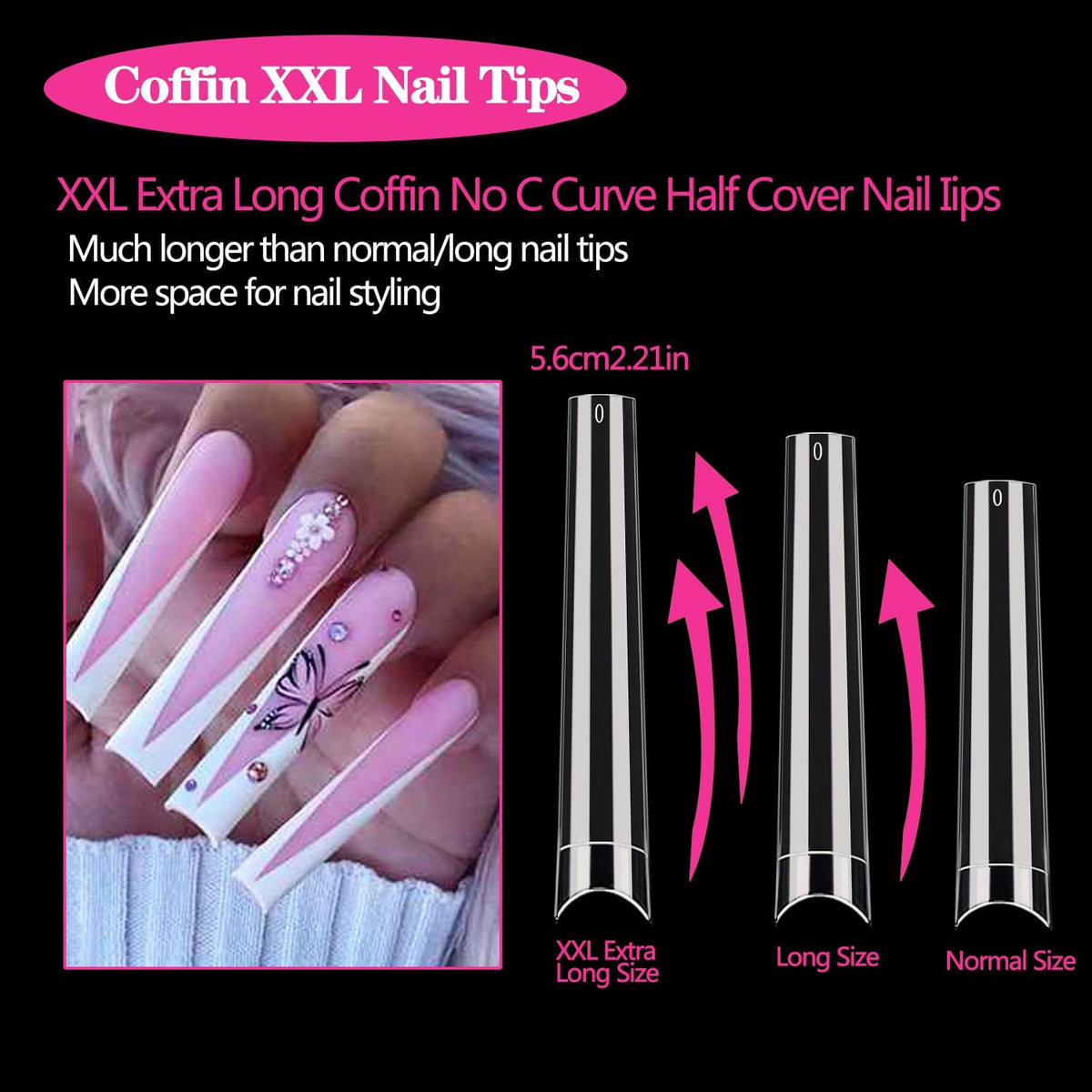NAILWIND Extra Long Coffin Nail Tips No C Curve 240 Pieces XXXL Clear Acrylic Nails Tips, Half Cover Long Coffins Press on Nail, Flat Acrylic Nail Tips False Nails for Nail Salon Home DIY, 12 Sizes - Image 2