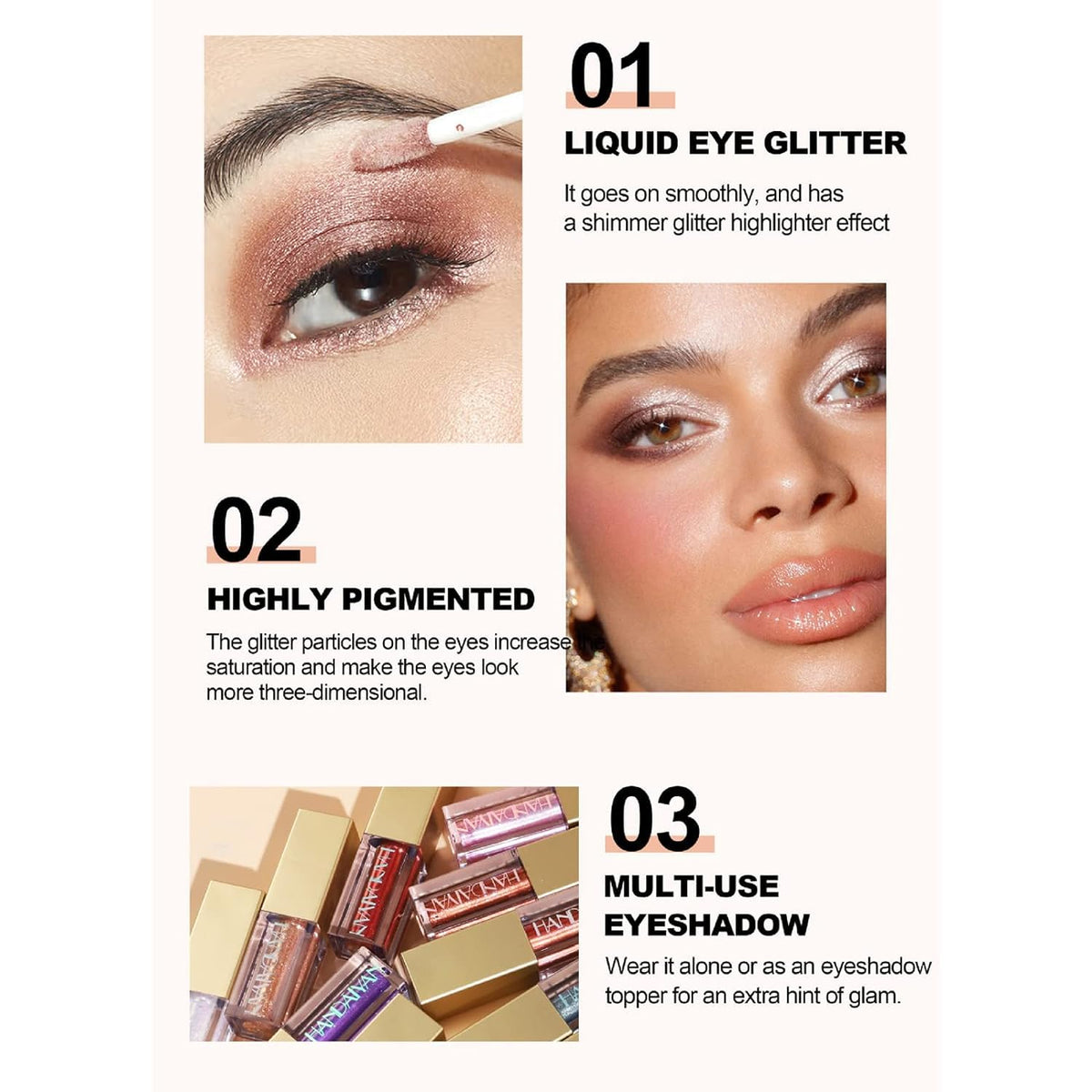 My Colors Liquid Glitter Eyeshadow Set, 12 Colors Metallic Glitter Shimmer Smokey Eye Looks Waterproof Long Lasting EyeShadow Makeup Kits - Image 7