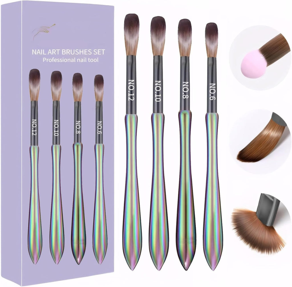 NAILWIND 4 Pcs Acrylic Nail Brush Set - Professional Size 6/8/10/12 Acrylic Brush Strong Durable Acrylics Nail Art Brushes - Brushes for Nails for Home DIY Salon