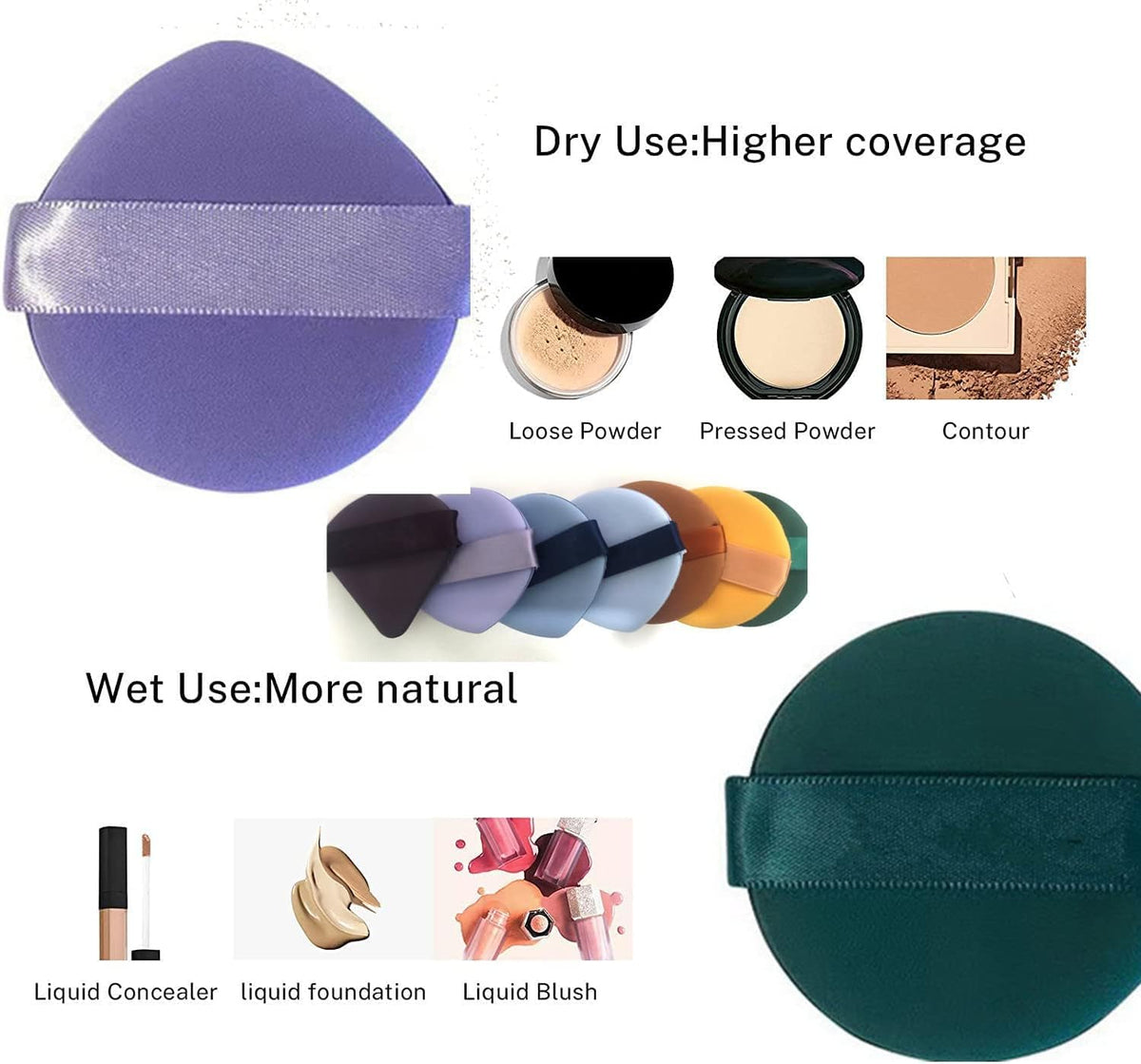 COSLUXE Makeup Sponge, Total Coverage Sponge, Latex-Free Foundation Sponge for Liquid, Cream, and Powder, Wet and Dry Dual Use, Teardrop Powder Puff for All Types of Skin (Teardrop Sponge, 7 Pcs) - Image 3