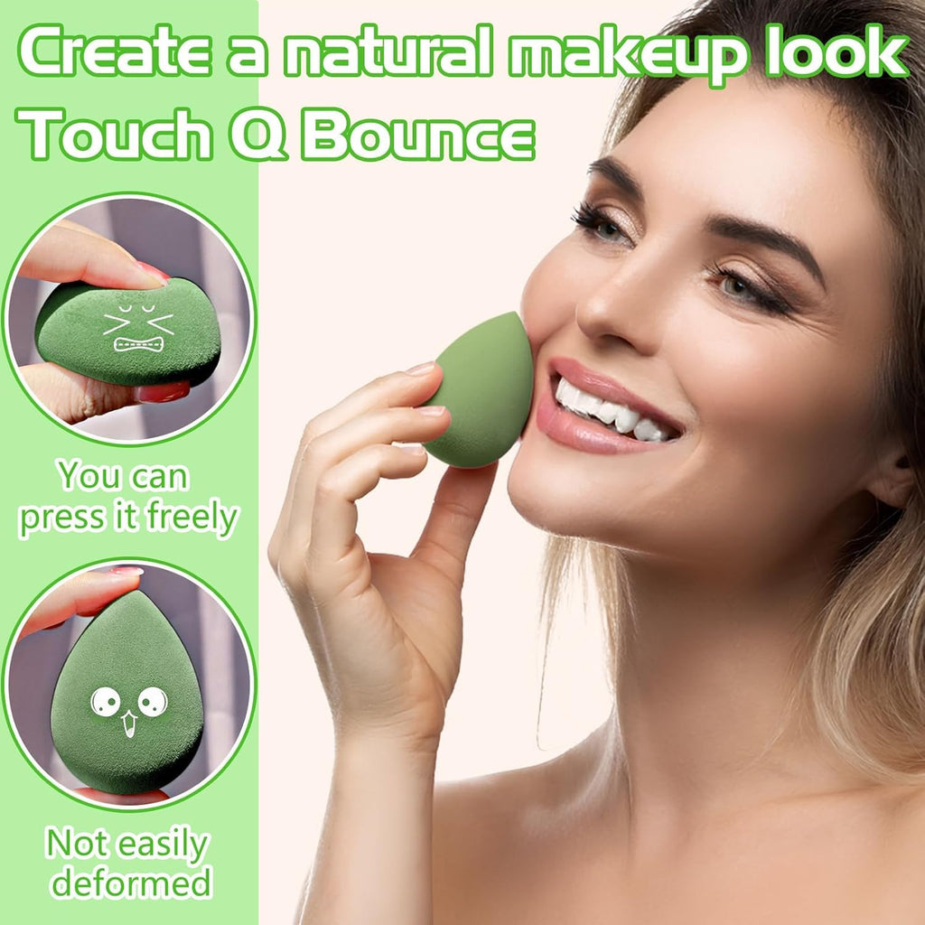 COSLUXE Makeup Sponge Set Beauty Blender with Egg Case, Soft Sponge For Liquid Foundation, Creams, and Powders?Latex Free Wet and Dry Makeup Green Series, 4 Pcs - Image 8