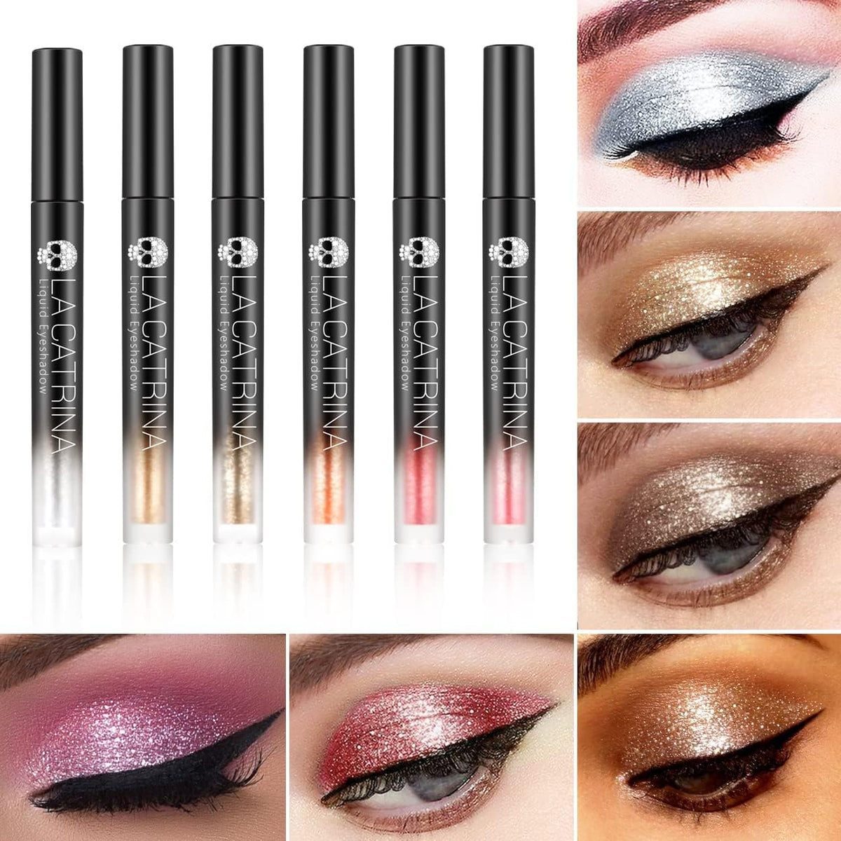 COSLUXE X DELANCI Liquid Glitter Eyeshadow Eye Makeup Set,Quick-Drying High Pigmented Liquid Eyeshadow Glitter Shimmer Metallic Stick,Long Lasting Gold Silver Pink Red Natural Brown Nude 6 Color - Image 2