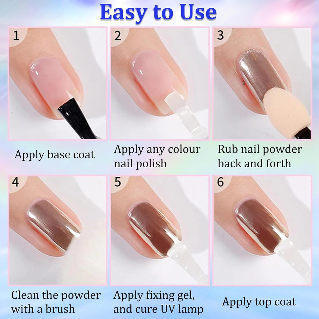 NAILWIND 3 Colors Chrome Nail Powder 6 Pcs, Mermaid Powder - Silver Rose Gold nail Chrome powders Mirror Effect - Iridescent Nail Pigment powder - Nail Art for Gel Nails - Image 7