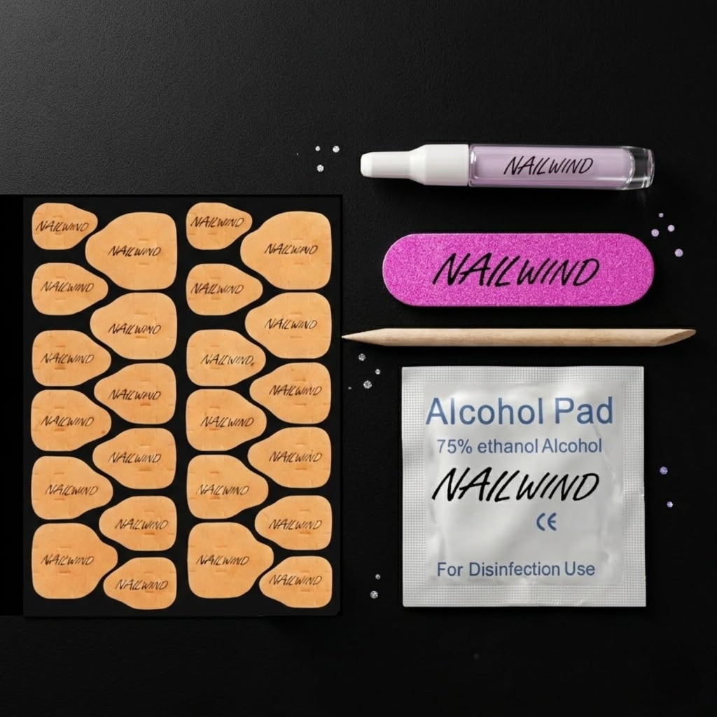 NAILWIND Press On Nail Kit with Glue & Adhesive Tabs – Nail Prep Kit with Mini File, Cuticle Sticks & Prep Pads | Long Lasting Fake Nails Tools for Beginners & Salon Use - Image 4