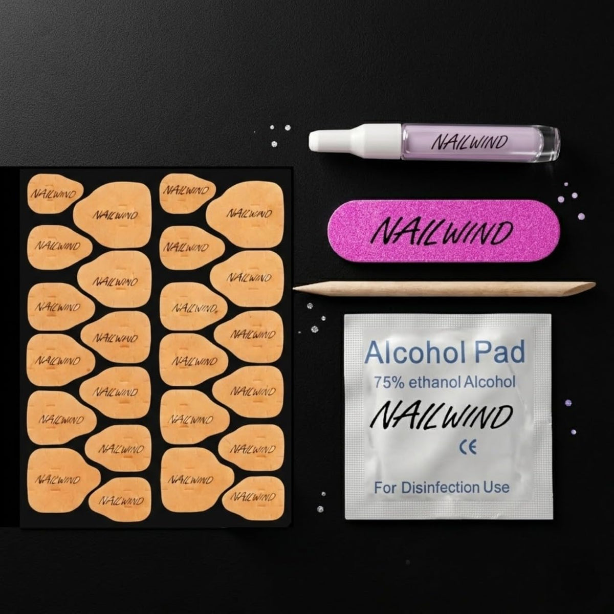 NAILWIND Press On Nail Kit with Glue & Adhesive Tabs – Nail Prep Kit with Mini File, Cuticle Sticks & Prep Pads | Long Lasting Fake Nails Tools for Beginners & Salon Use - Image 4