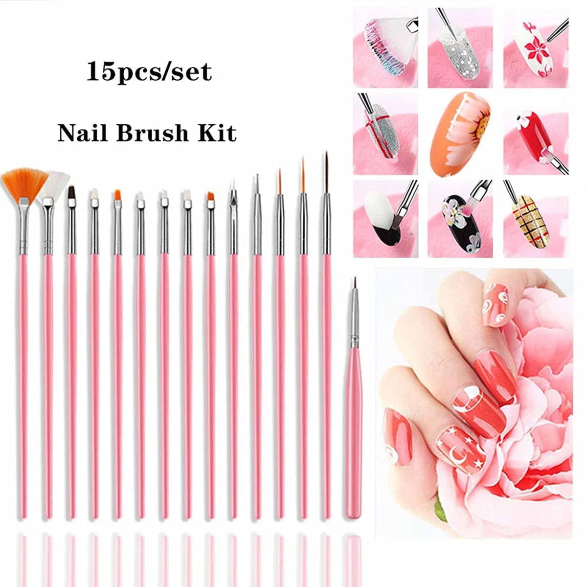 NAILWIND 21 PCS Nail Art Brushes Nail Art Tool kit,1 Nail Art Resin Mixing Palette,15 PCS Nail Art Brushes Set, 5 PCS Dotting Tools, Nail Polish Palette Tools for Women DIY Design Decoration Manicure Tips Supplies - Image 2