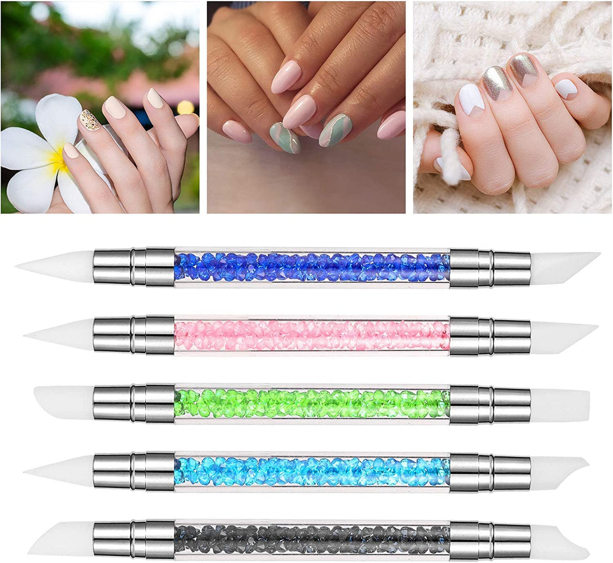 NAILWIND 5 Pcs Dual Nail Tools Nail Art Sculpture Pen,Silicone Head Acrylic Handle Nail Art Brushes,Nail Art Tools for Home Salon - Image 6