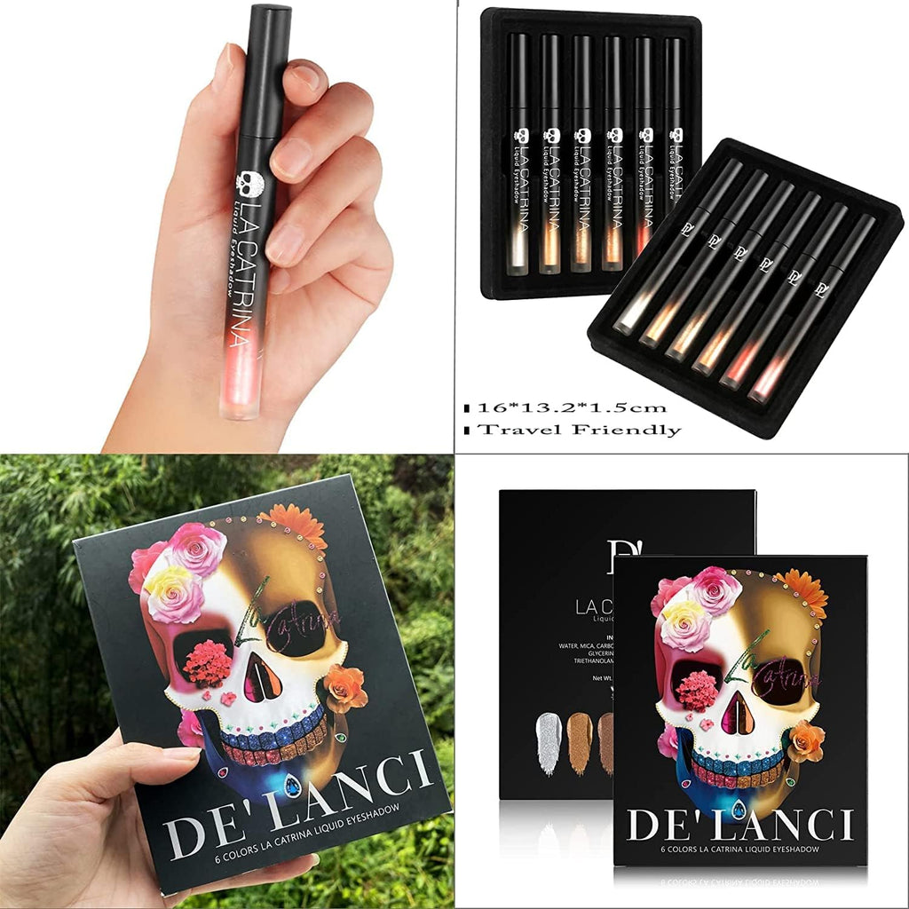 COSLUXE X DELANCI Liquid Glitter Eyeshadow Eye Makeup Set,Quick-Drying High Pigmented Liquid Eyeshadow Glitter Shimmer Metallic Stick,Long Lasting Gold Silver Pink Red Natural Brown Nude 6 Color - Image 6
