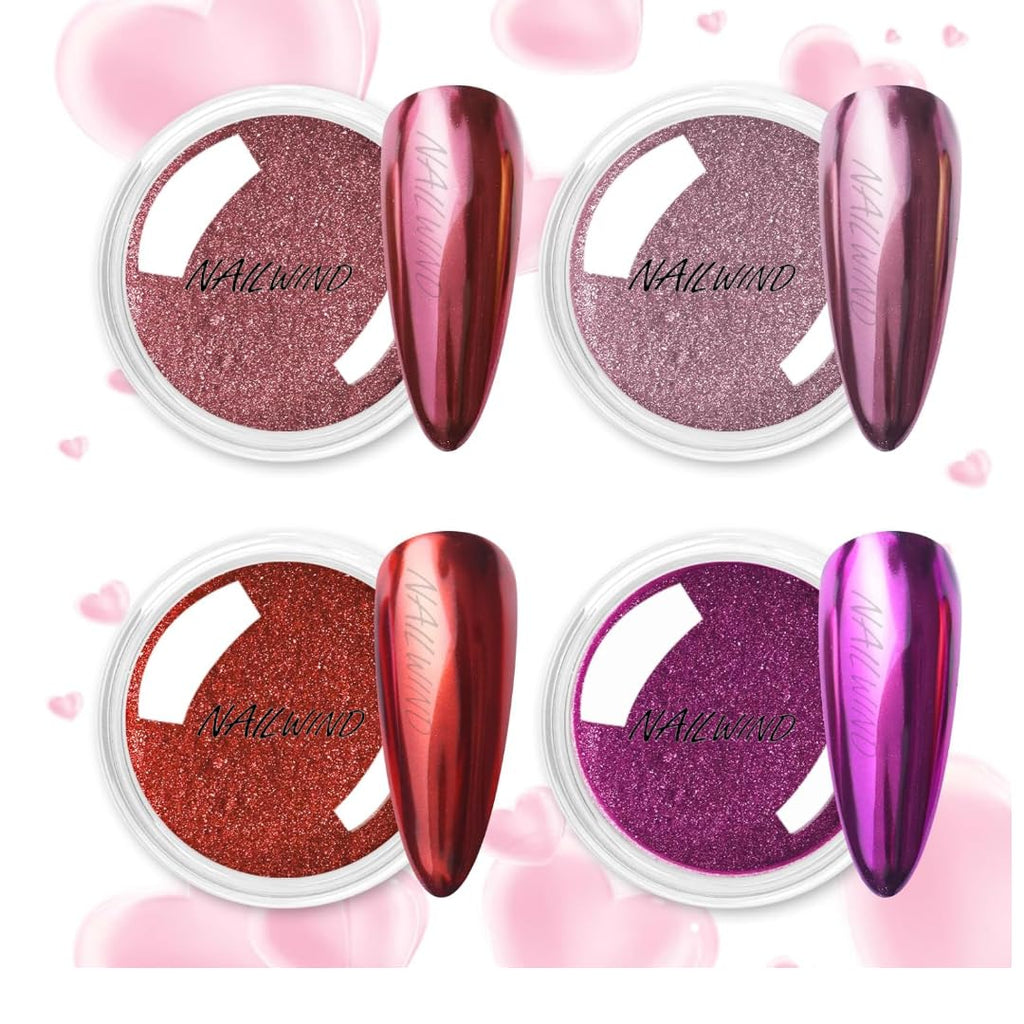 NAILWIND Chrome Nail Powder | Pink Mirror Effect Chrome Powder for Nails Glitter Long Lasting | Pearl Aurora Mermaid Nail Powder | Holo Pigment Nail Art DIY Design Decorattion, for Woman Girls 4 PCS