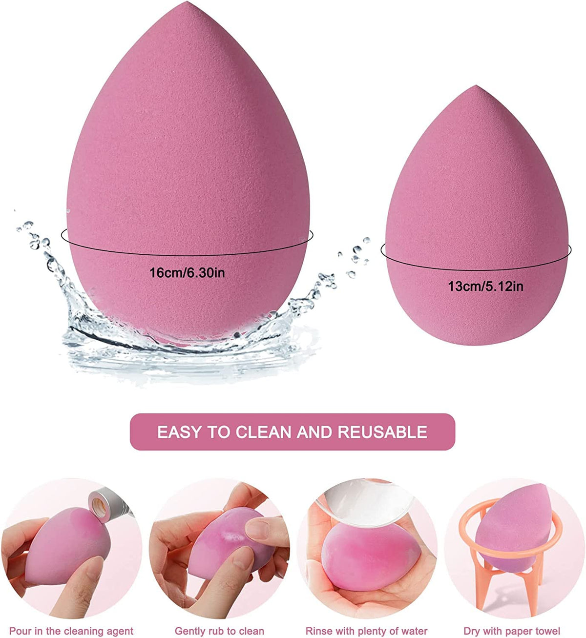 COSLUXE 4 Pcs Makeup Sponge Beauty Blender with Egg Case with 4 Pcs Powder Puff Triangle Soft Powder Sponge Reusable Cosmetic Foundation Wet Dry Makeup Set Multi-colored - Image 3