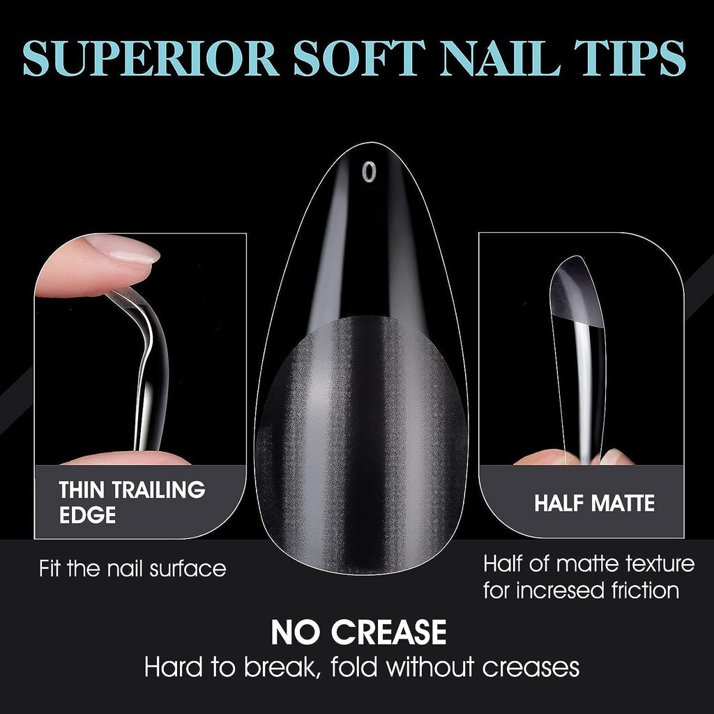 NAILWIND Gel Kit, Soft Tips, False Nails for Art Polish Soak Off Lamp Easy Extensions Acrylic Fake Press on Tips (02 - Medium Round, 500 - PCS) - Image 4