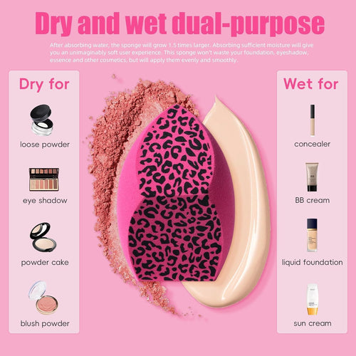 BH STUDIO PRO Dual-purpose Powder Puff & Makeup Sponge – Premium Makeup Sponge Set For Foundation, Loose Powder – Travel-friendly, Multi-purpose Portable Travel 1 Pcs - Multicolored (Leopard print Sponge) - Image 2