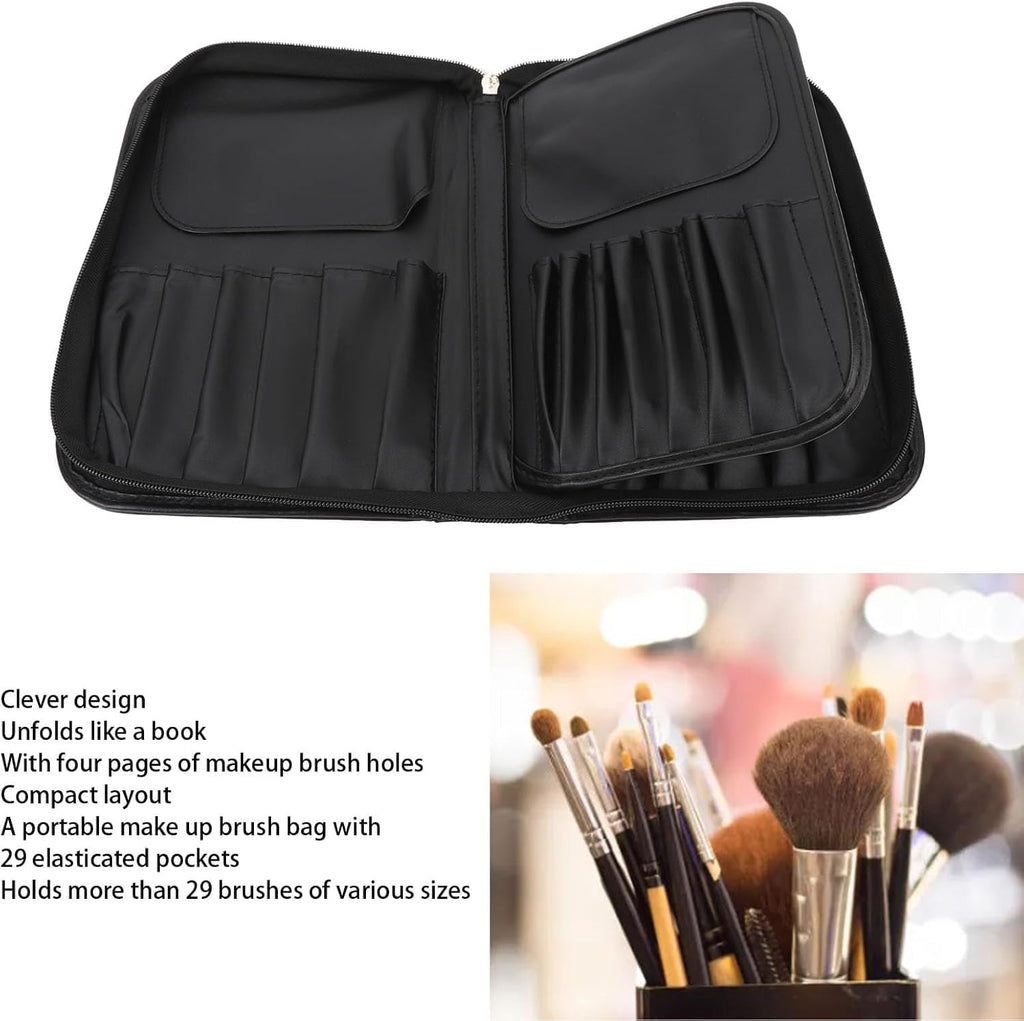 COSLUXE BEILI Makeup Brush Holder Bag, Professional Makeup Brushes Organizer Bag Makeup Artist Cosmetic Case Leather Handbag Black Travel Portable - Image 7