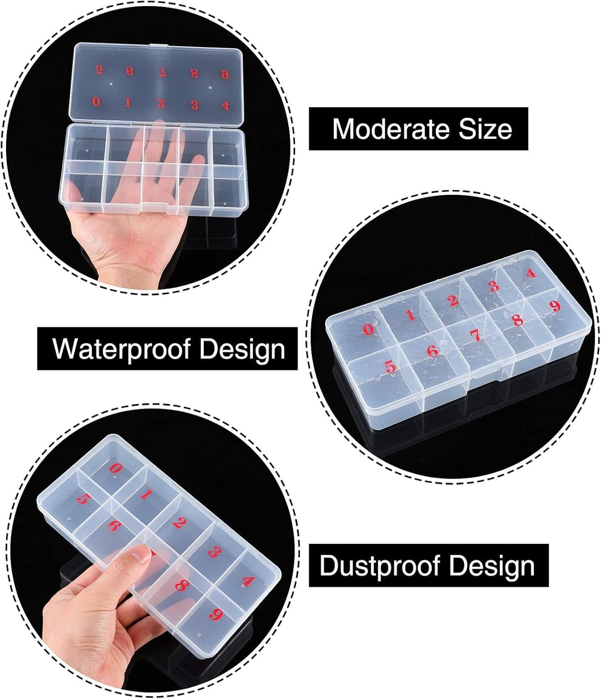NAILWIND Nail Tip Box False Empty Nails Tips Organizer Storage, 10 Number Spaces Storage Case Container Nails Box Plastic Grid for Fingernails Crystal, Jewelry, Accessories WHITE, 1- PCS - Image 2