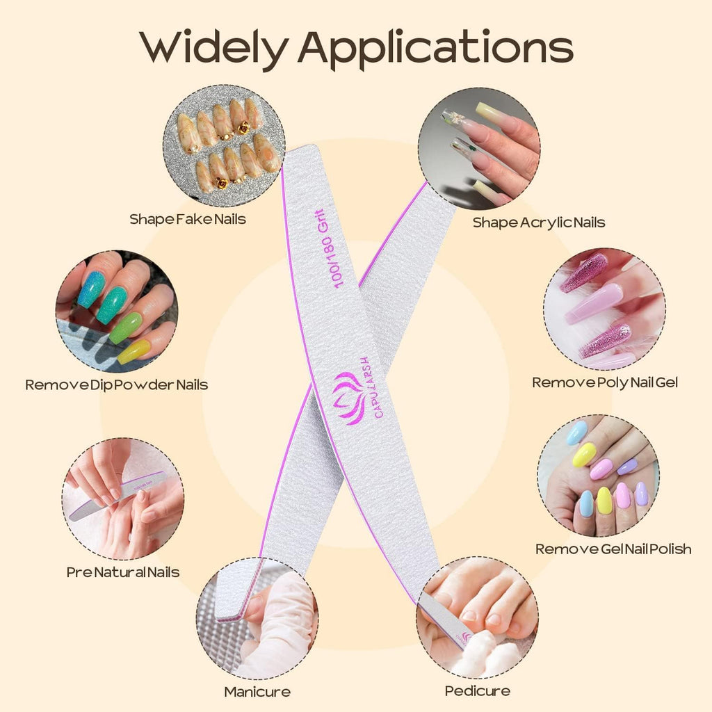 NAILWIND Nail Files & Buffers, Reusable 100/180 Grit Double Sides Washable Nail File Manicure Tools for Poly Nail Extension Gel and Acrylic Nails Tools for Home (100/180 Grit Double, 6 - PCS) - Image 6