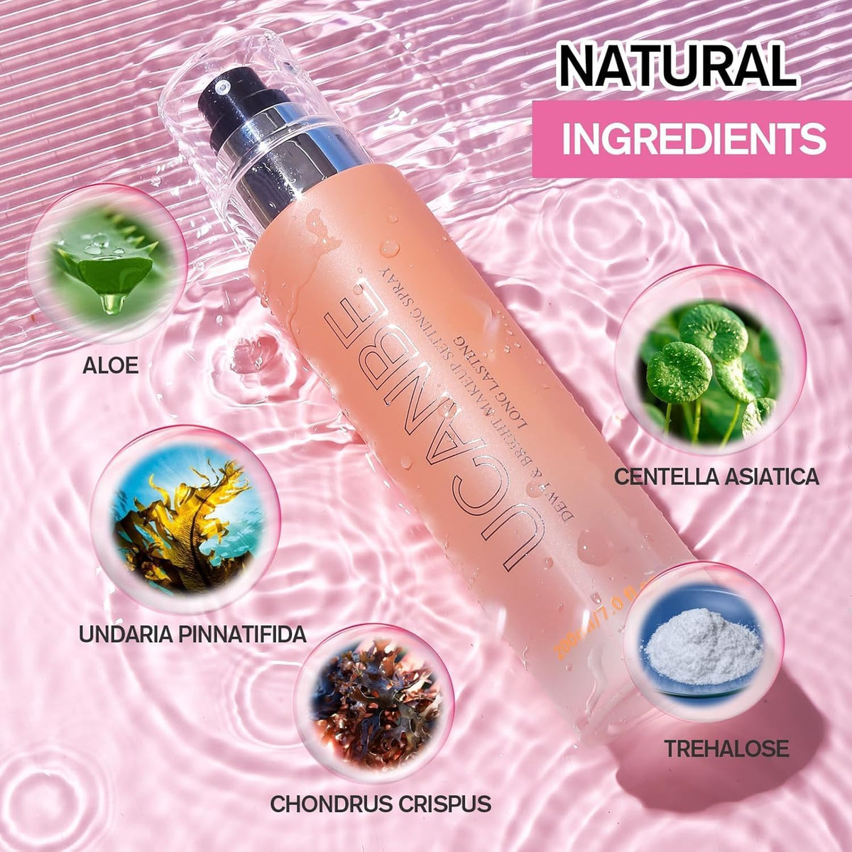 UCANBE Dewy & Bright Makeup Setting Fixer Spray, Moisturizing Finishing Spray Long Lasting Face Mist, Lightweight Hydrate Make Up Sprays for Natural Glow, 200ml 7 Fl Oz - Image 3