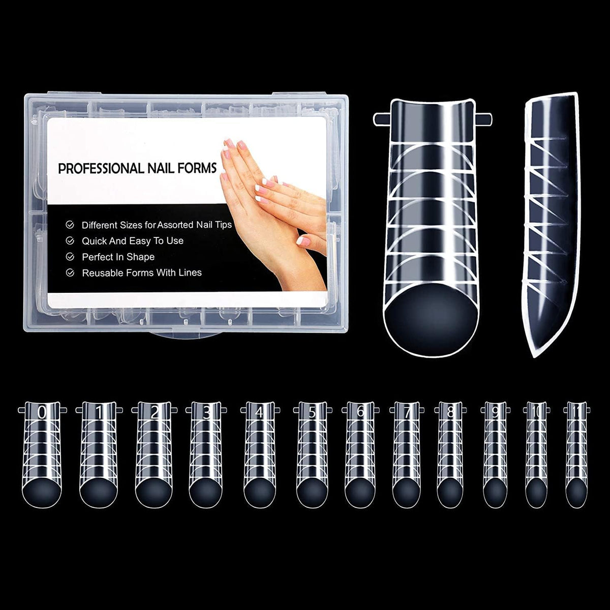 NAILWIND Extension Tips Set for Enhancement, Thickening Acrylic False Nails - Manicure Tool, 12 Sizes, Trendy Art Design, Salon DIY at Home (Clear, 120-Pcs)