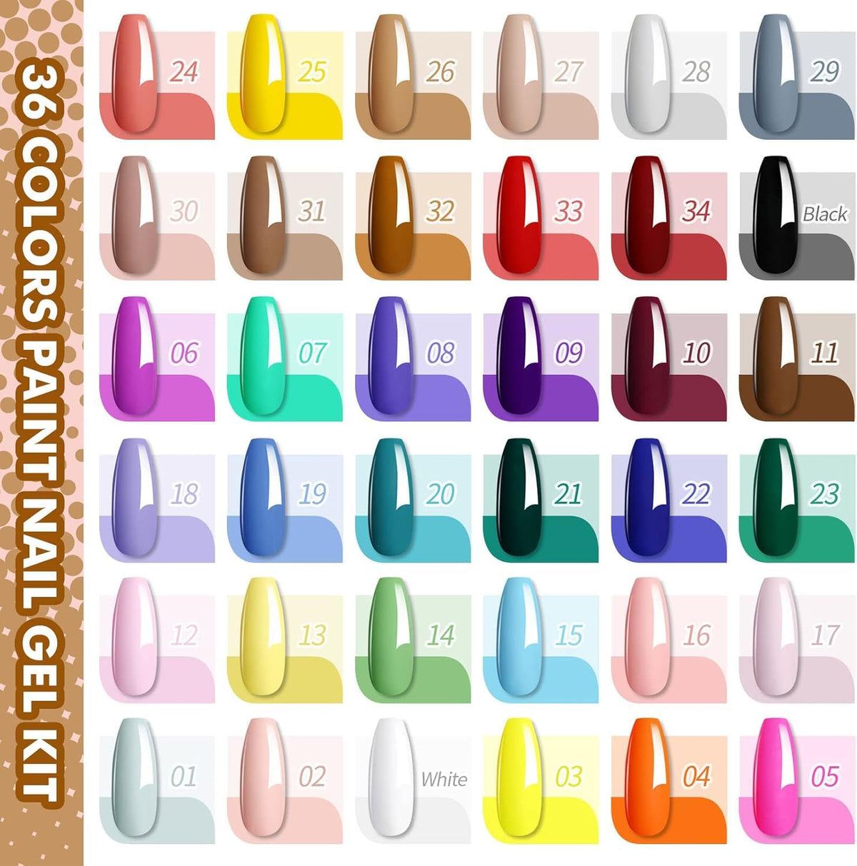 My Colors Nail Polish Paint Kit Gel Paint Painting gel, UV Gel Set for Nails, Nails Art Color Set, Gel Nails Colors, for Nail Art Design 36 Colors - Image 2