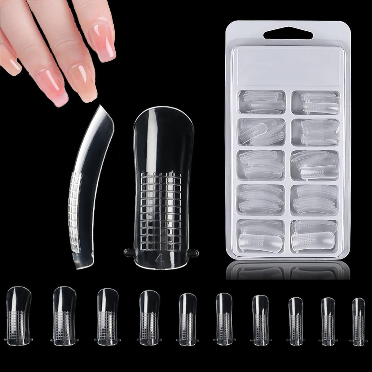 NAILWIND 100Pcs Poly Gel False Nail Tips, Nail Extension Form for Poly Nail Gel Nail Extension, Full Cover Uv Acrylic Nail Art Mold Fake Nails Extension Transparent Pack Of 1