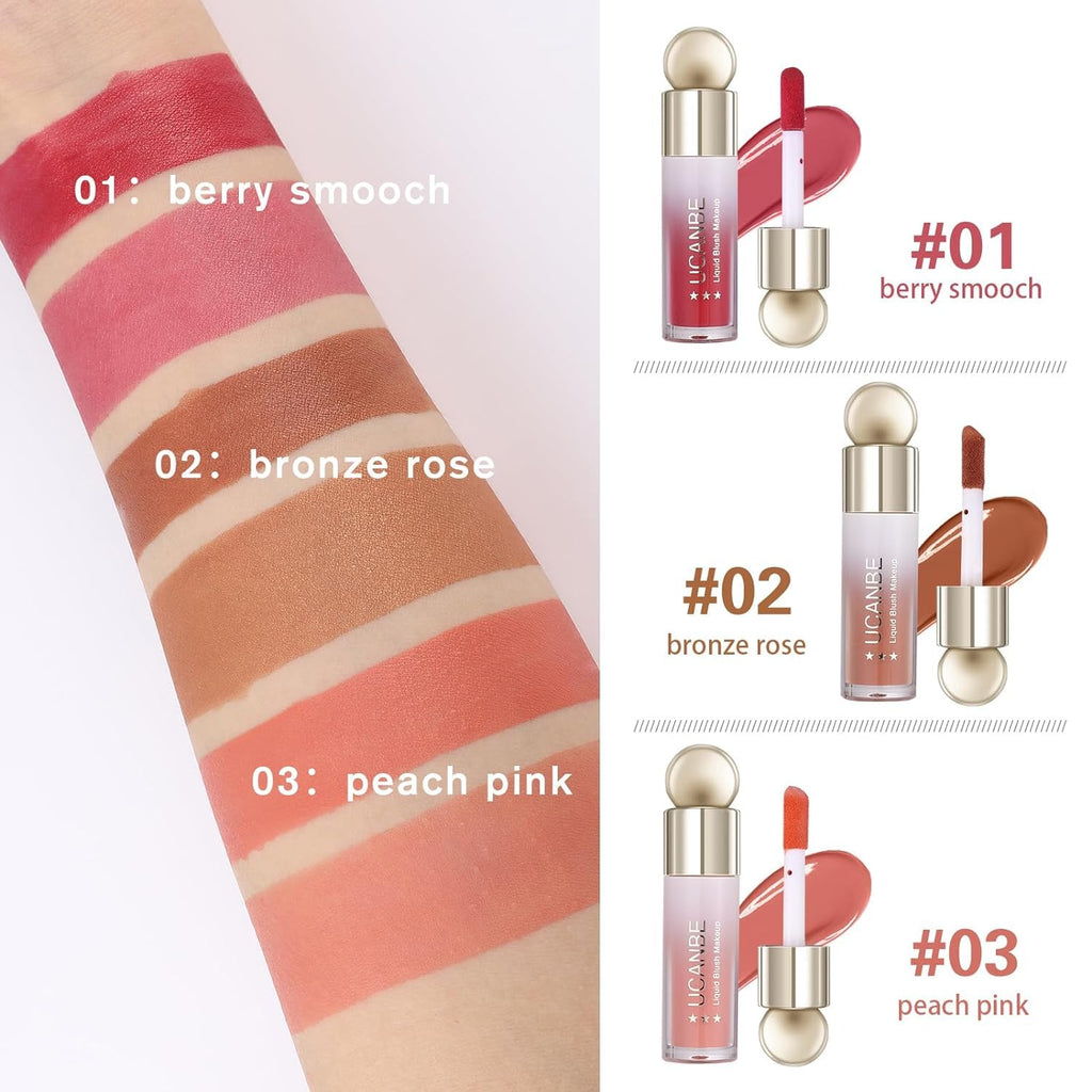 COSLUXE UCANBE 3 PCS Liquid Blush Makeup Set, Blendable Soft Cream Face Blush for Cheeks, Natural Matte Finish Looking Long-Wearing Smudge-Proof Moisturizing Makeup (01) - Image 3