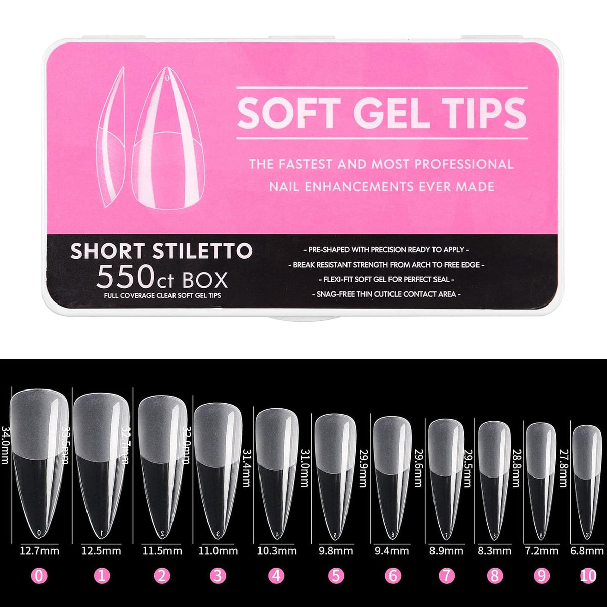 NAILWIND gel Nail Tips, Short stiletto soft Gel Full Cover Nails, Clear Acrylic Tips Artificial False Nails with Box Fake Nail Extension for Nail Salons DIY, 550 pcs - Image 8