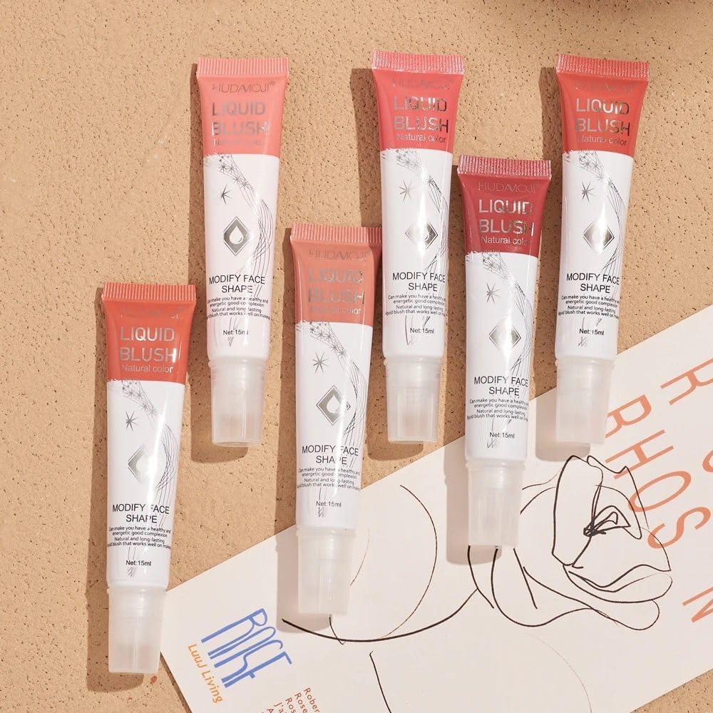 HUDAMOJI Liquid Blush 6 Colors Set, Soft Cream Blush Makeup Liquid Blush for Cheeks Matte Finish 15ml - Image 4