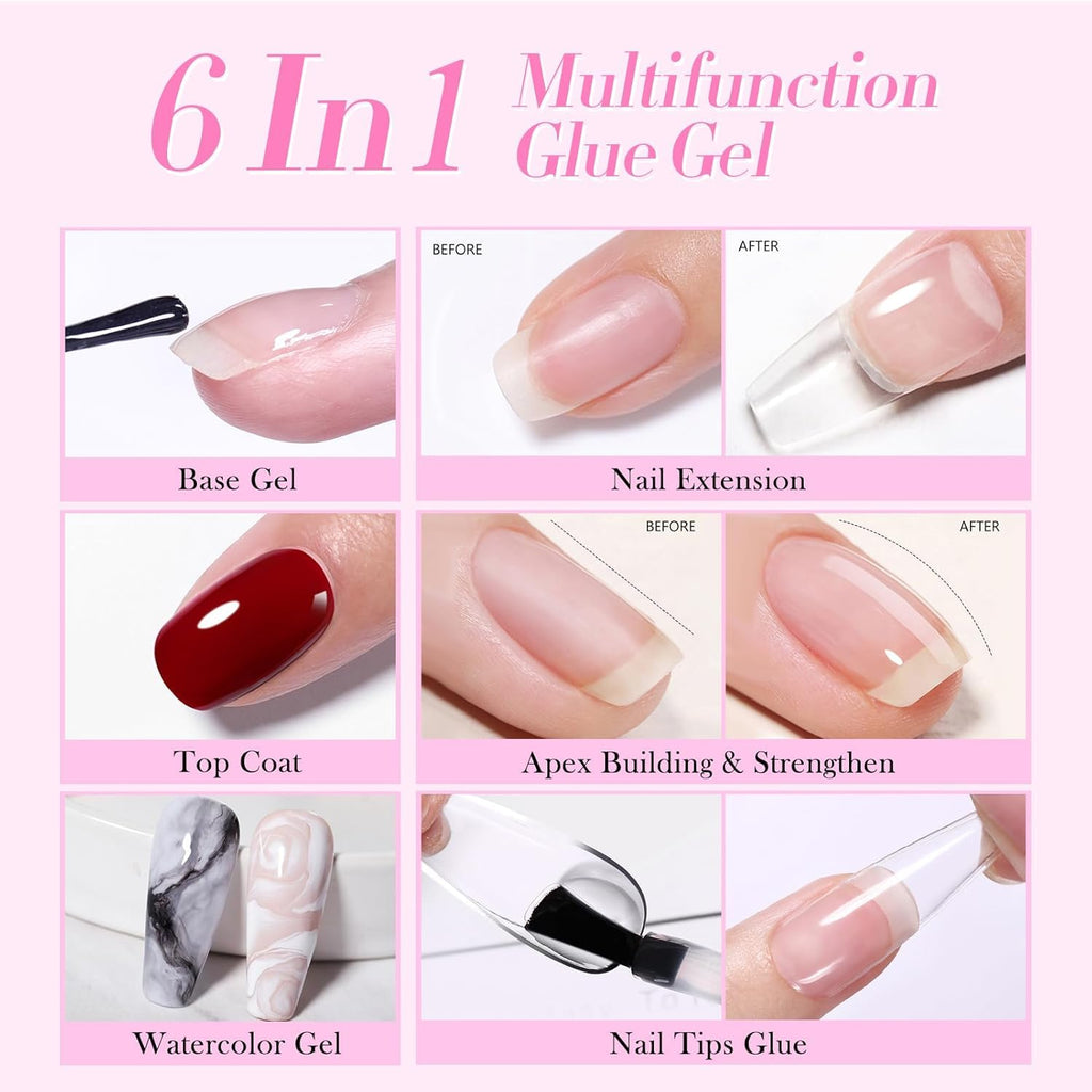 NAILWIND Gel Nail Glue, 6 in 1 UV Gel Glue for Nail Tips Need UV Light, Strong Adhesive for Press on Nails Acrylic Tips for Nail Art Design 15ml - Image 4