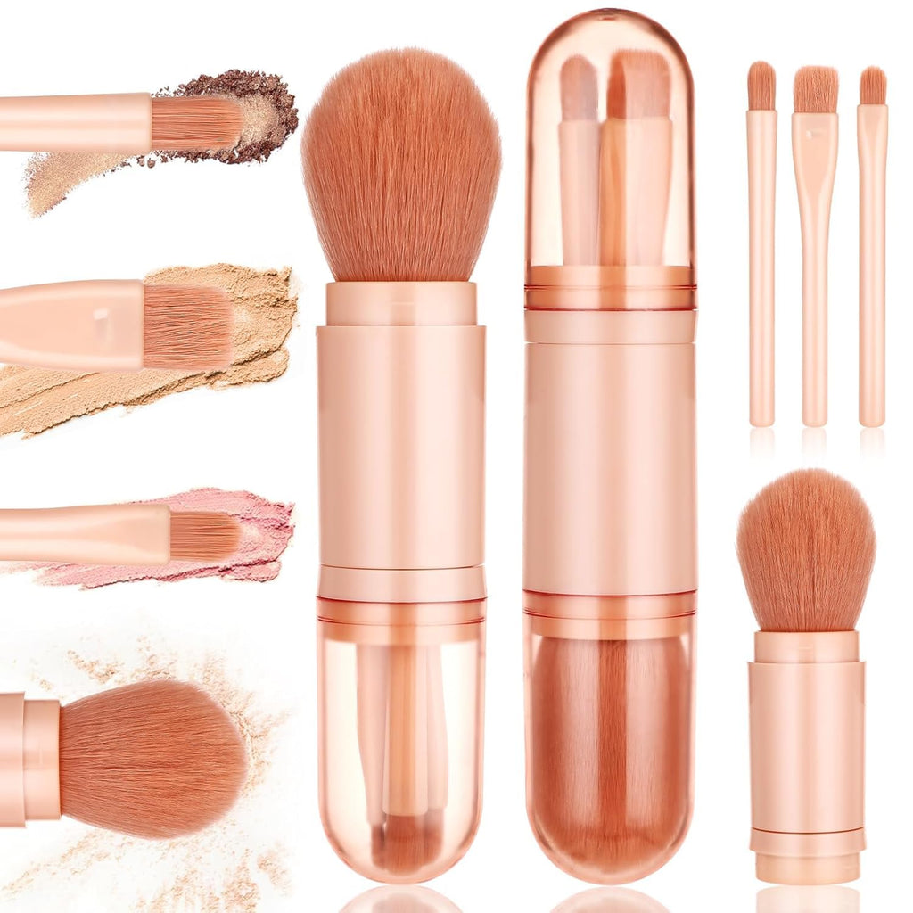 COSLUXE 4 in 1 Travel Makeup Brushes Set, Portable Retractable Professional Foundation Blush, Small Powder, Eye Shadow, Concealer,Make Up Brush Set - Image 2