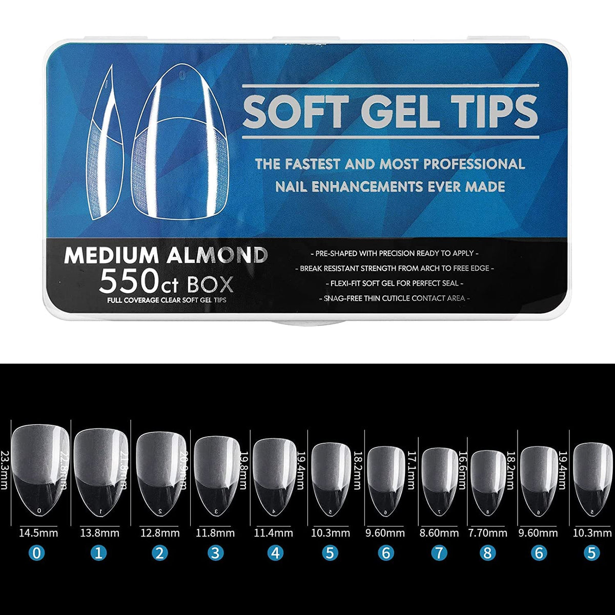 NAILWIND Gel Nail Tips, soft Gel Full Cover Nails, medium almond Clear Acrylic Nail Tips Artificial False Nails with Box Fake Nail Extension for Salons DIY Nails Art 550 pcs - Image 8