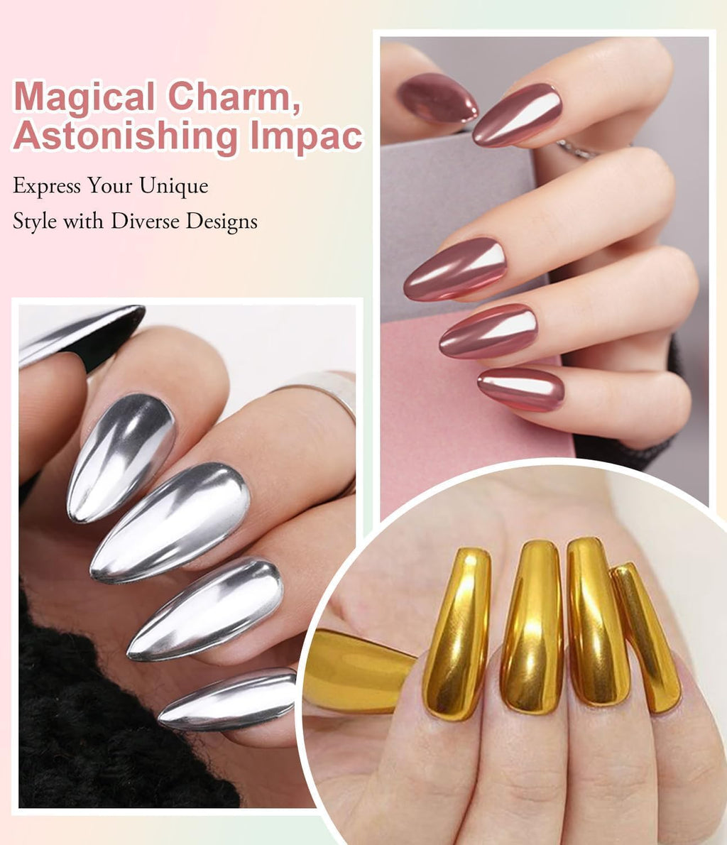 NAILWIND Chrome Nail Powder | Mirror Effect Chrome Powder for Nails Glitter Long Lasting | Pearl Aurora Mermaid Nail Powder | Holo Pigment Nail Art DIY Design Decorattion (Gold, 4 PCS) - Image 4