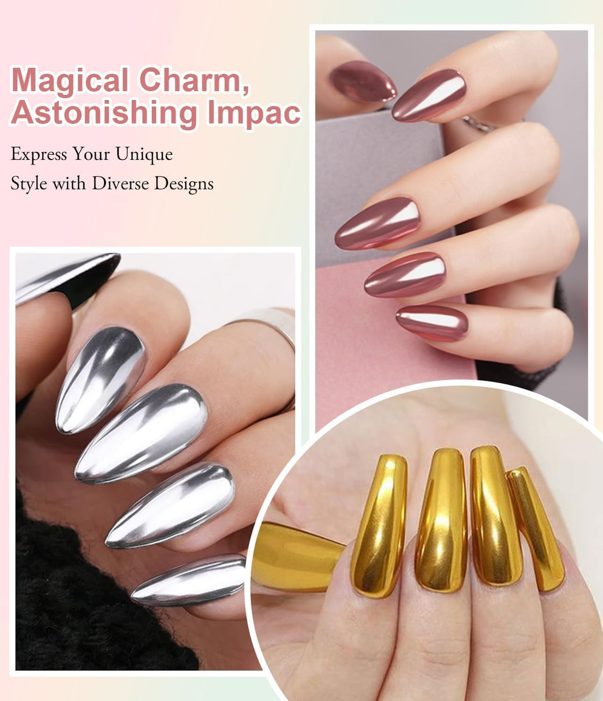NAILWIND Chrome Nail Powder | Mirror Effect Chrome Powder for Nails Glitter Long Lasting | Pearl Aurora Mermaid Nail Powder | Holo Pigment Nail Art DIY Design Decorattion (Gold, 4 PCS) - Image 4