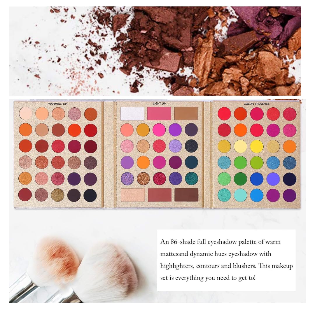 COSLUXE UCANBE Pretty Eyeshadow All Palette, 86 Colors Makeup Kit Matte Shimmer Eye Shadow Highlighters Contour Blush Powder All In One Makeup Palette - Image 7