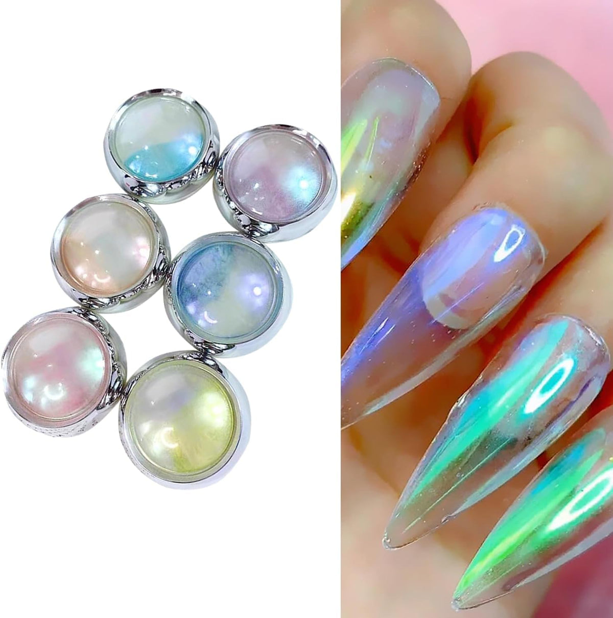 NAILWIND Chrome Nail Powder, 6 Aurora Mermaid Nail Powder Iridescent Pearl Nail Art Powder Metallic Mirror Effect Pigment Glitter Dust Kit Nail Art Supplies for Gel Polish Nail Decorations - Image 8