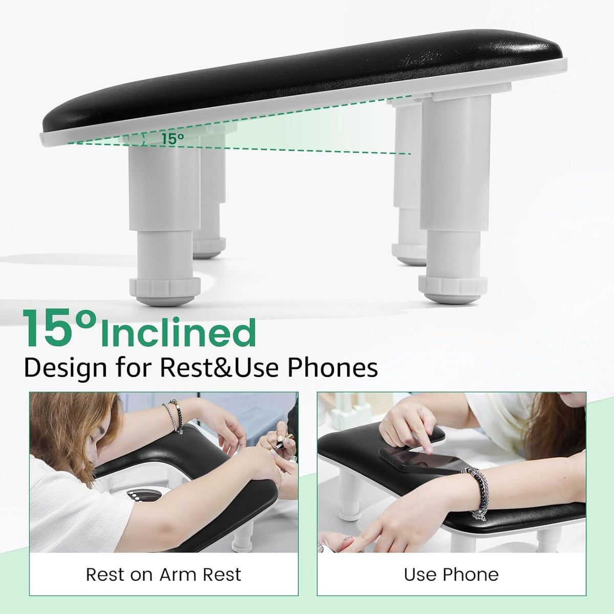 NAILWIND Big Arm Rest for Nails Tech | 2nd Generation U-Shaped Manicure Nail Arm Rest Stand Height Adjustable Armrest Microfiber PU Leather Hand Rest Pillow for Acrylic Nails (Black) - Image 2