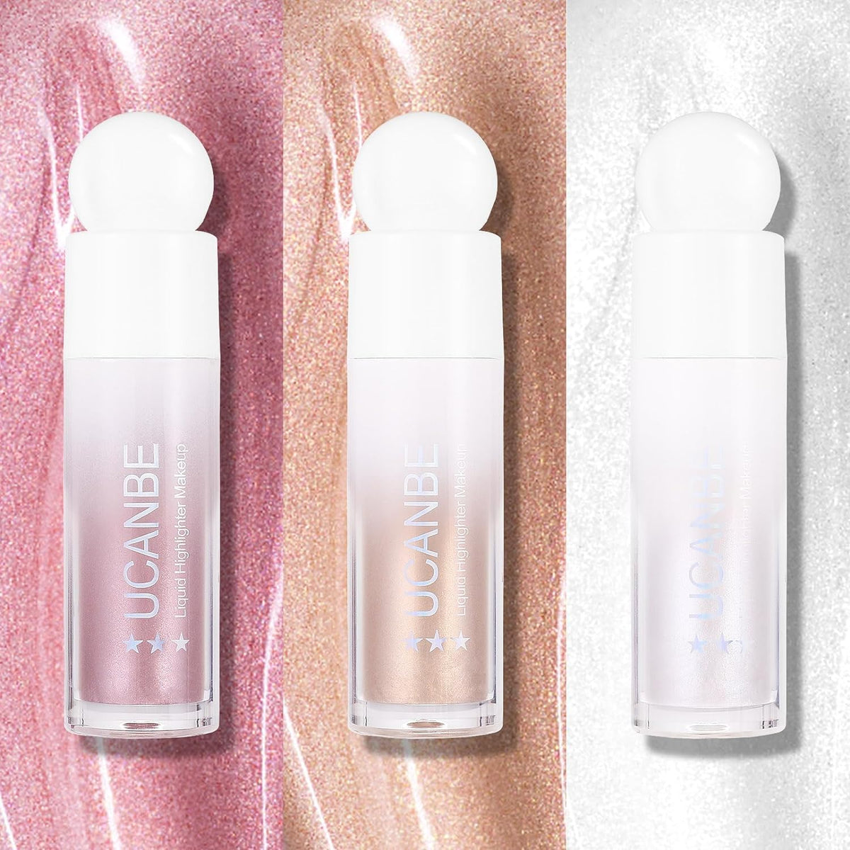 COSLUXE UCANBE 3 - Pack Liquid Face Highlighter Makeup Set - Multifunctional Luminous Glow, Natural Radiance Sparkly Glitter Body Shimmer Liquid Luminizer Sticks - Suitable for Face, Eyes, - Image 3