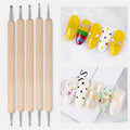 NAILWIND Dual-Ended Nail Art Brushes, Manicure Picking Pen for Rhinestones, Steel Balls, Pearls - DIY Gel Nail Making Dots Design Pen (Wooden Handle, 5 PCS)