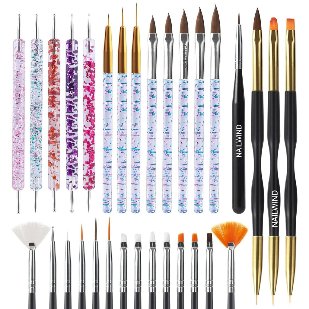 NAILWIND 31pcs Nail Art Brushes,Nail Art Tool Set,Nail Dotting Tools,Nail Dust Brush,Striping Nail Art Brushes for Long Lines,Nail Drawing Pen For Nail Design.,Nail Art Design Tools