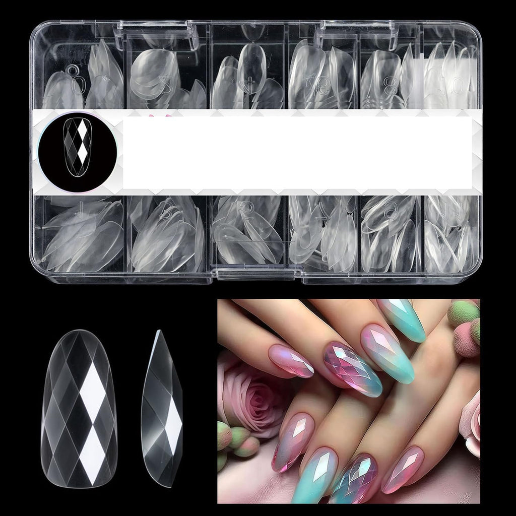 NAILWIND 3D Diamond Shape Designs False Nails,150 Pcs Soft Gel Tips Full Cover Acrylic Nail Tips, Nail Extension 14 Sizes Suitable for Nail Tips Art Salons ? Home (CLEAR, ROUND) - Image 2