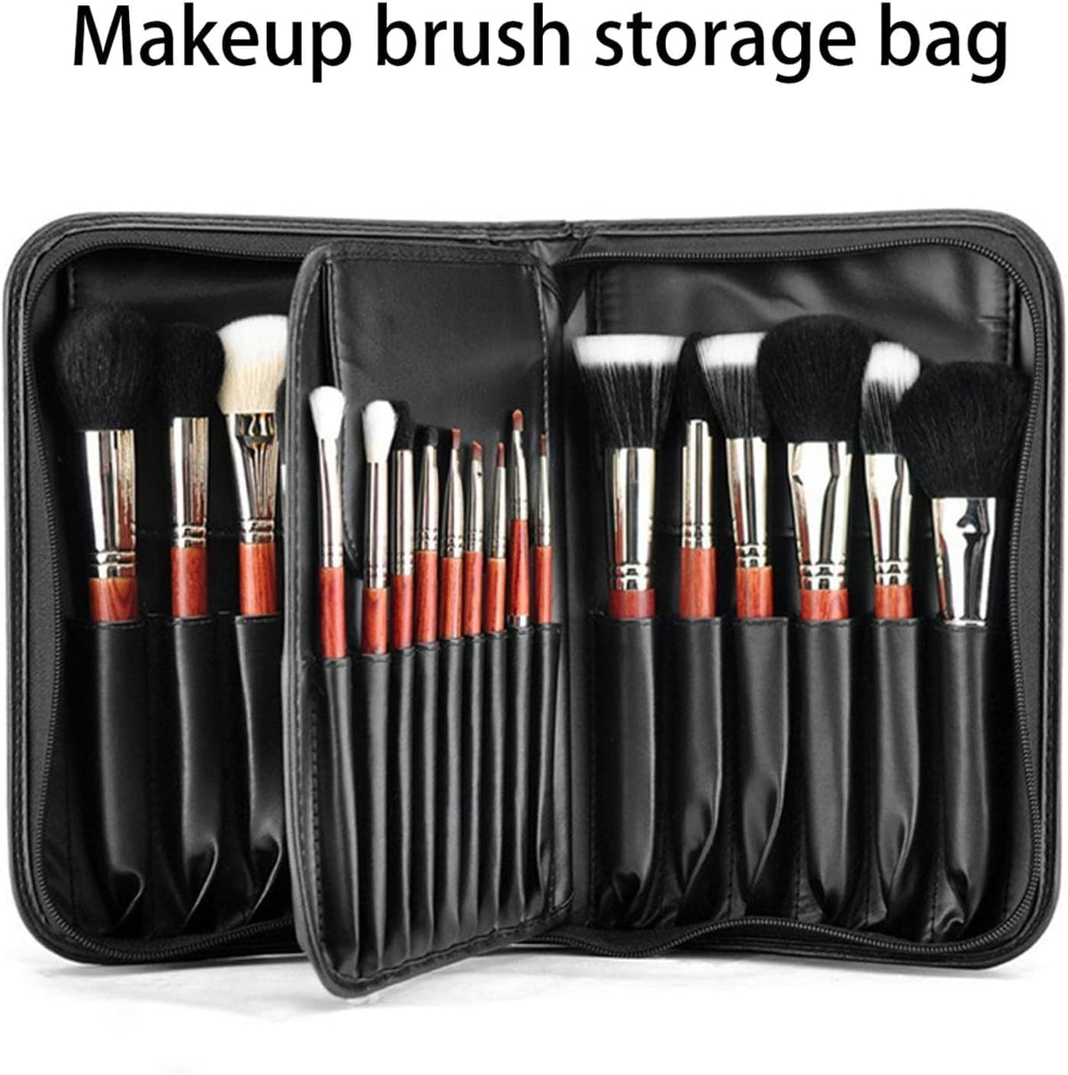 COSLUXE BEILI Makeup Brush Holder Bag, Professional Makeup Brushes Organizer Bag Makeup Artist Cosmetic Case Leather Handbag Black Travel Portable - Image 4