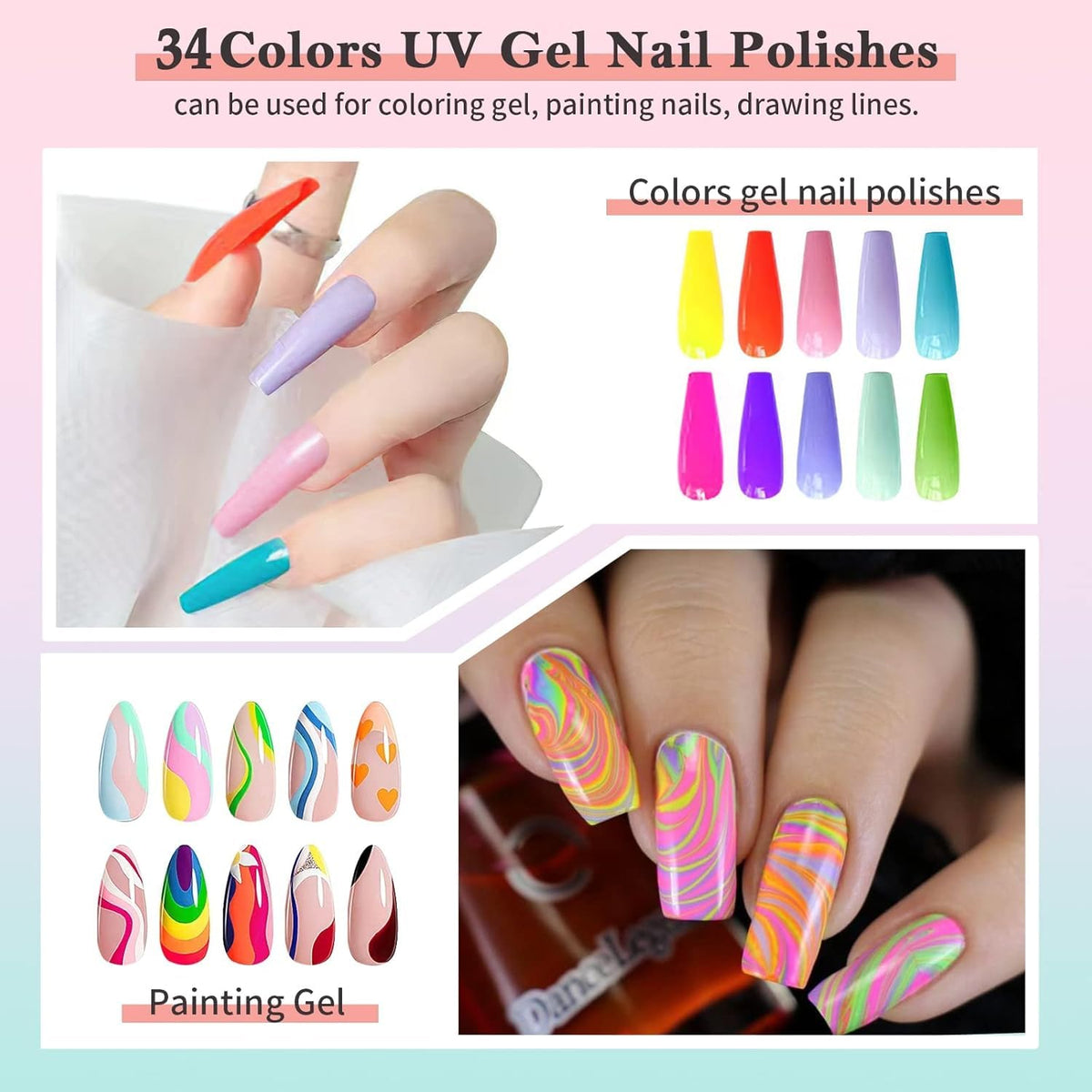 My Colors Nail Polish Paint Kit Gel Paint Painting gel, UV Gel Set for Nails, Nails Art Color Set, Gel Nails Colors, for Nail Art Design 36 Colors - Image 5