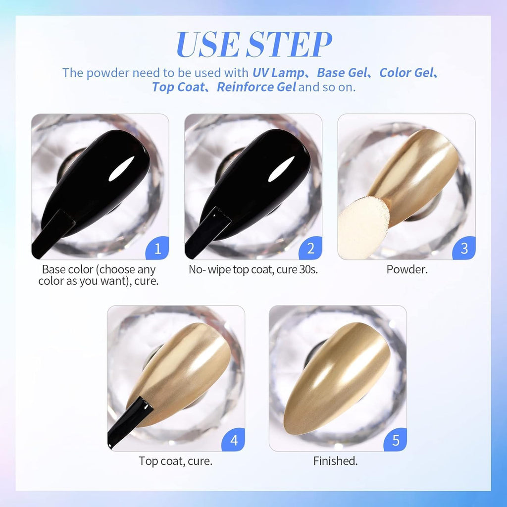 NAILWIND Mirror Chrome Nail Powder Set - 12 Colors Metallic Holographic Chrome Nail Powder Purple Green Red Rose Gold Nail Chrome Powder for Gel Nails Manicure Nail Art Chrome Powder Gifts for Women - Image 7