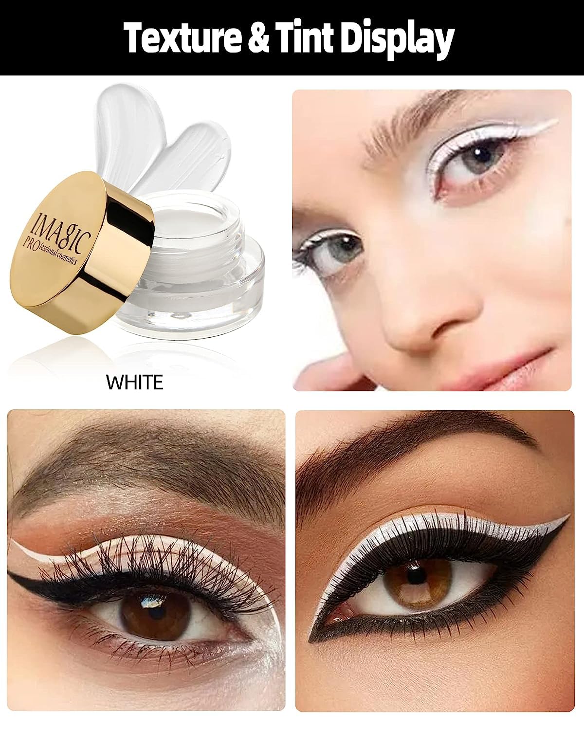 IMAGIC Gel Eyeliner, Waterproof Makeup Gel Eye Liner With Brush (4g) (01- WHITE) - Image 2
