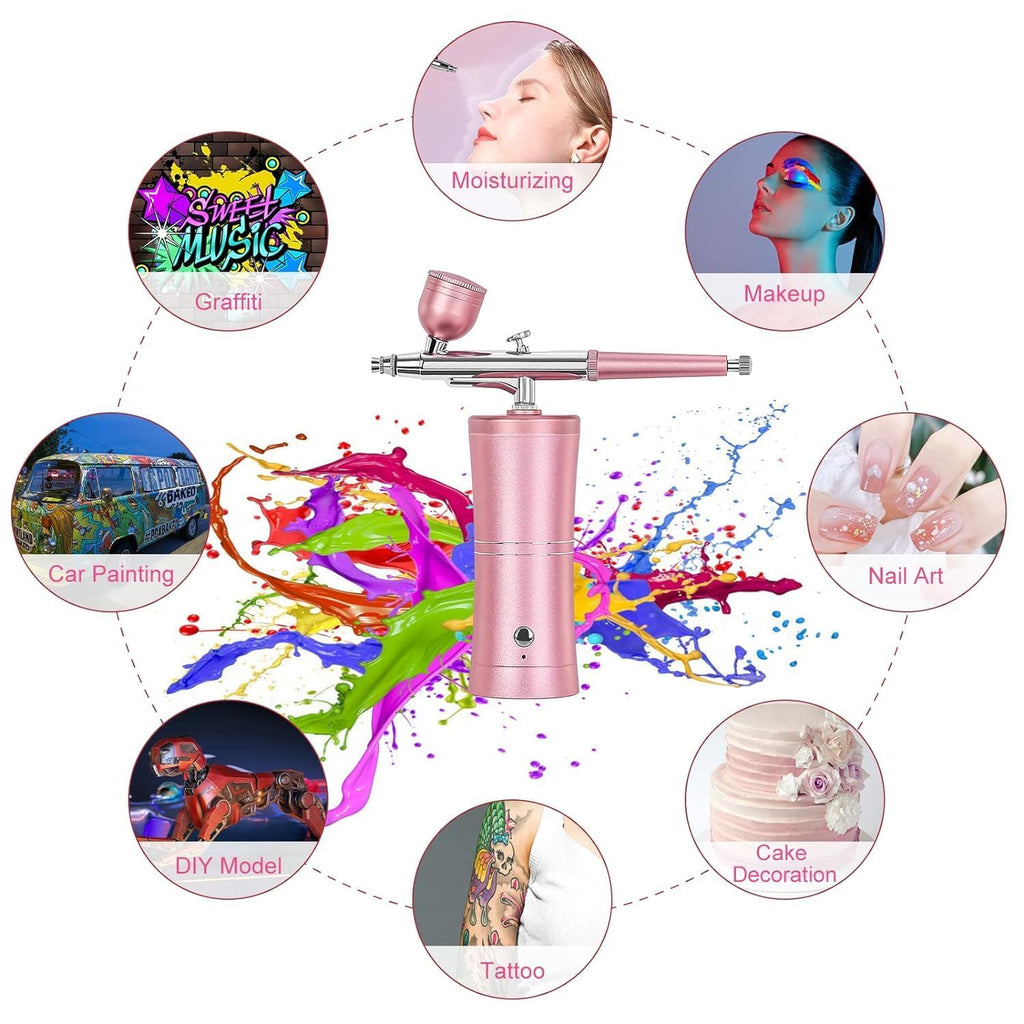 COSLUXE Air brush Set, Professional Facial Makeup Airbrush Gun Kit, USB Rechargeable Air Brush Pen for Makeup Skin SPA Art Nail Painting Tattoo Manicure Cakes DIY, with 3 Capacity Cups - Image 7