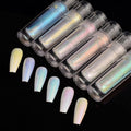 NAILWIND Pearl Liquid Nail Powder,Pearl White Pearlescent Ice Aurora Dust Nail Powder, Chameleon Holographic Chrome Iridescent, Mirror Effect Pigment High Gloss Nail Art Glitter for Home DIY Nail Tips, 2.4g X 6 Pcs Set