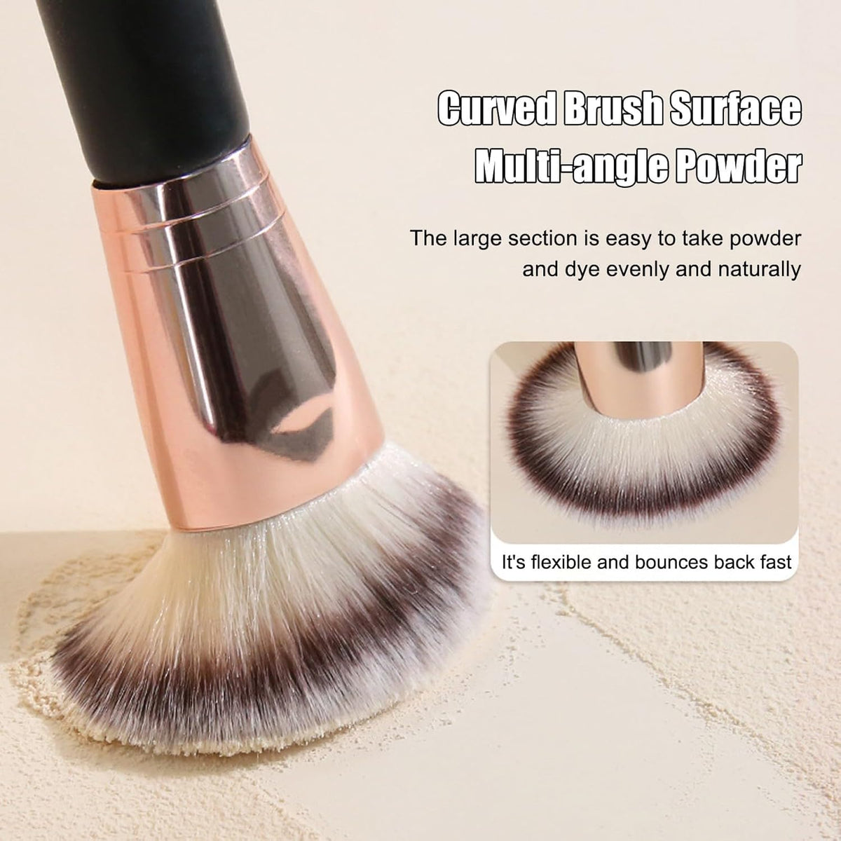 COSLUXE Makeup Brushes Dual-ended Foundation Brush Concealer Brush, 2-in-1 Make Up Brushes Synthetic Kabuki Brush for Concealer Eye Shadow Eyeliner Eyebrow Make Up Brush (Brown - Flat/Angled Round, 1 - Pcs) - Image 3