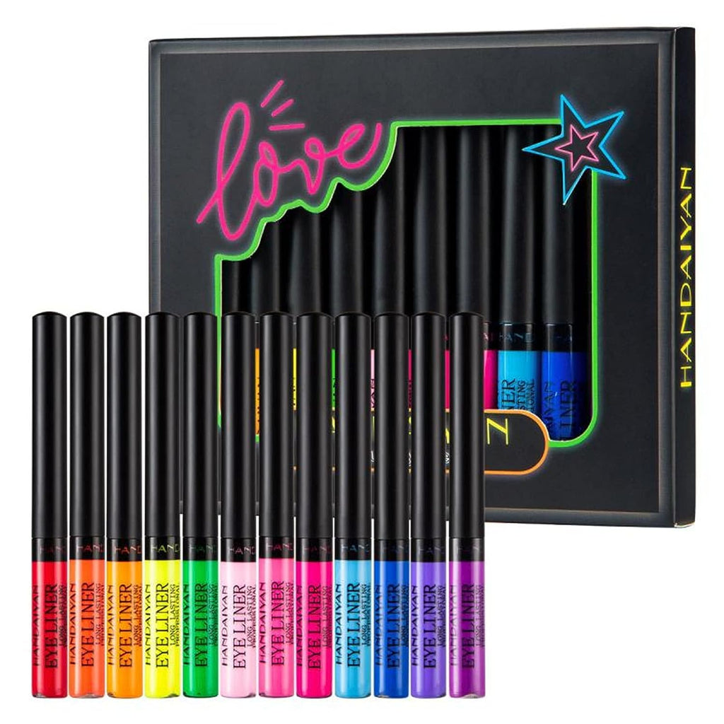 My Colors Colorful Liquid Eyeliner Set, 12 colors Matte Neon Eyeliner Pigmented Waterproof Smudgeproof Long Lasting Eye Liner Eye Makeup Gift Kit for Women C, 12 Pcs - Image 2