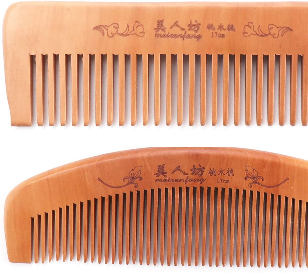 COSLUXE Wooden hair comb, Hair Comb,Natural Anti Static Wooden Massage Comb with Fine and Wide Tooth for Men and Women Moon-Comb + Wide-comb, Combo of 2 pcs - Image 2