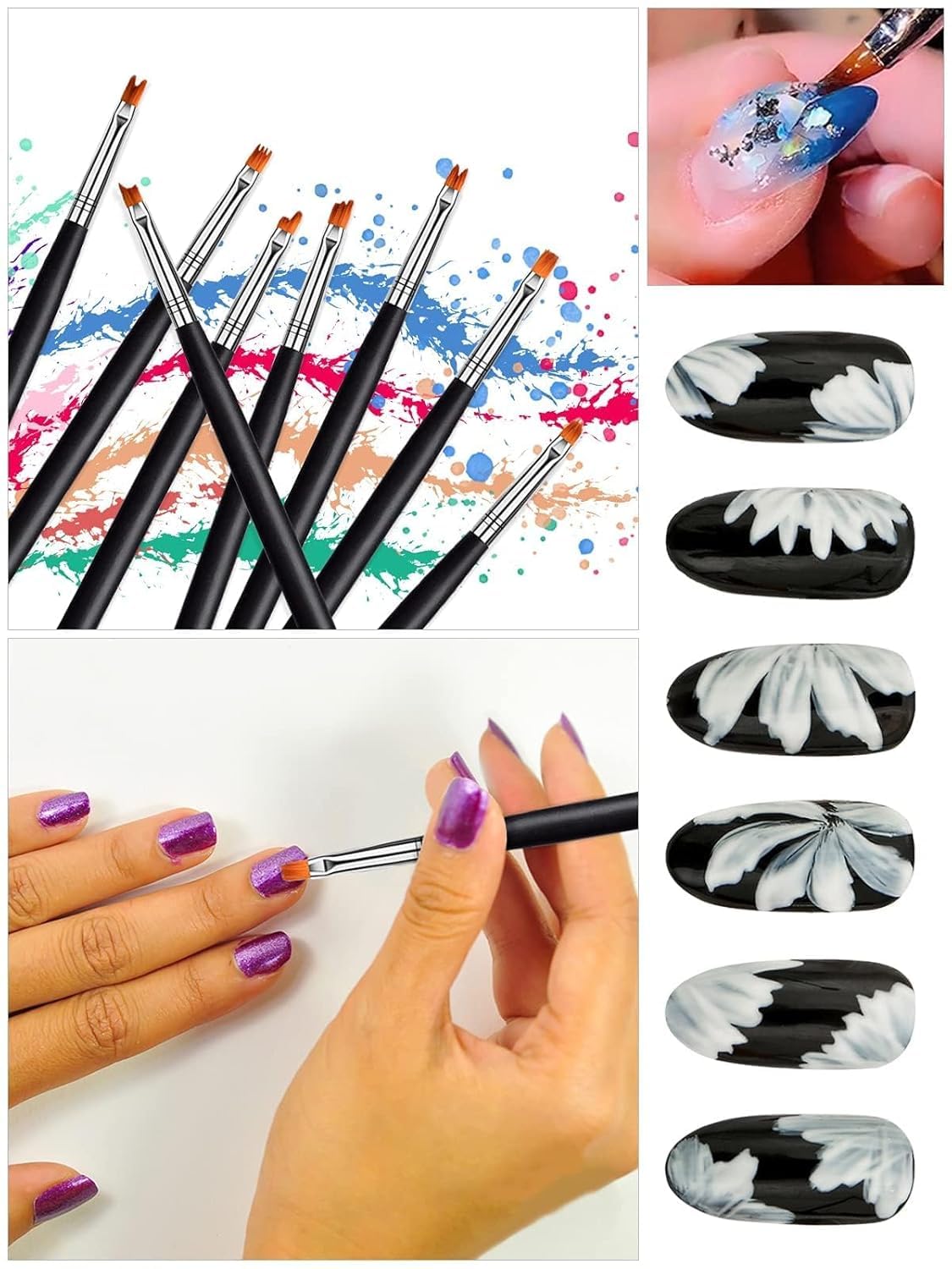 NAILWIND 33pcs Acrylic Nail Brush Set, UV Gel Nail Art Brushes Kit with Nail Flower Painting Brush, Double Ended Nail Dotting Pen, Liner & Nail Extension Gel Brush for DIY Nail Art, Salon & Home Use - Image 6