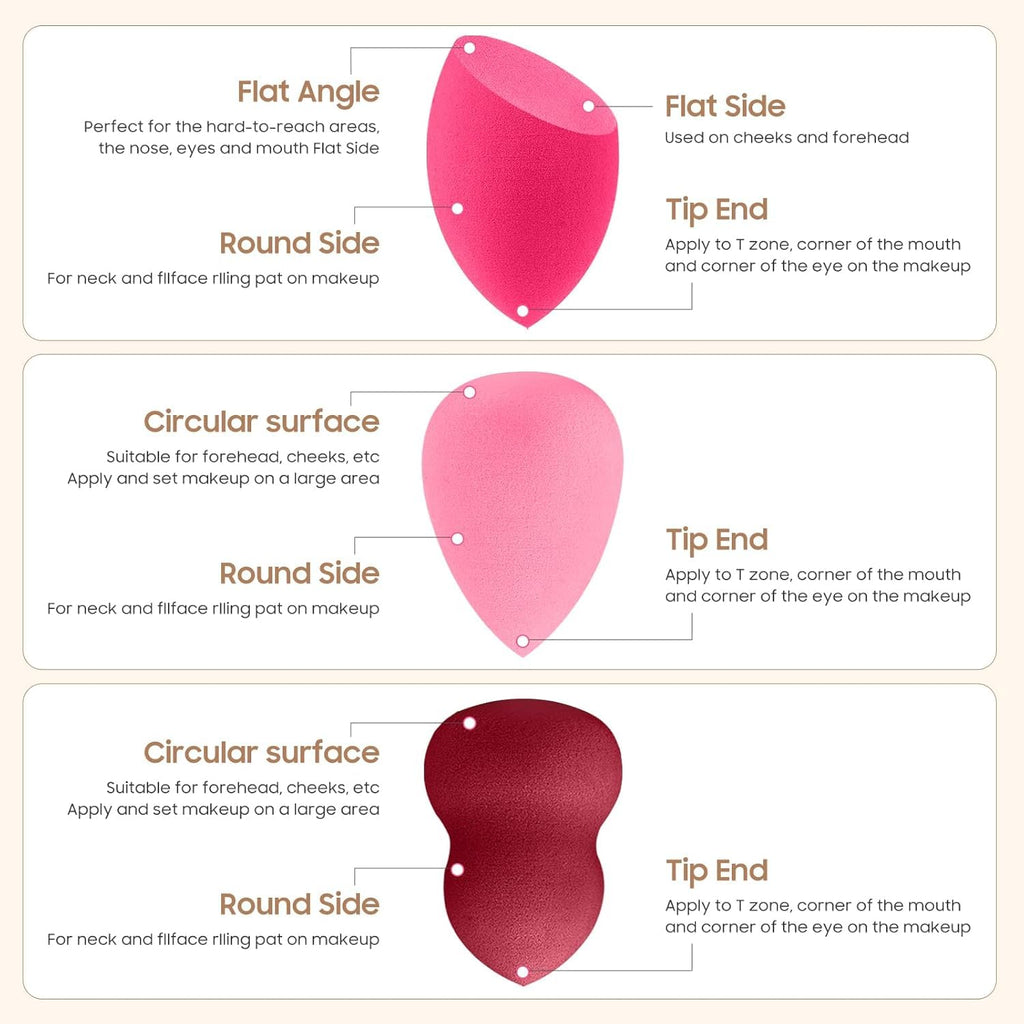 16 Pcs Multicolor Makeup Sponge Set - Latex-Free, Soft & Reusable Beauty Makeup Sponge for Wet/Dry Use Blending Powder Puff for Foundation & Concealer Washable Makeup Sponges - Image 3